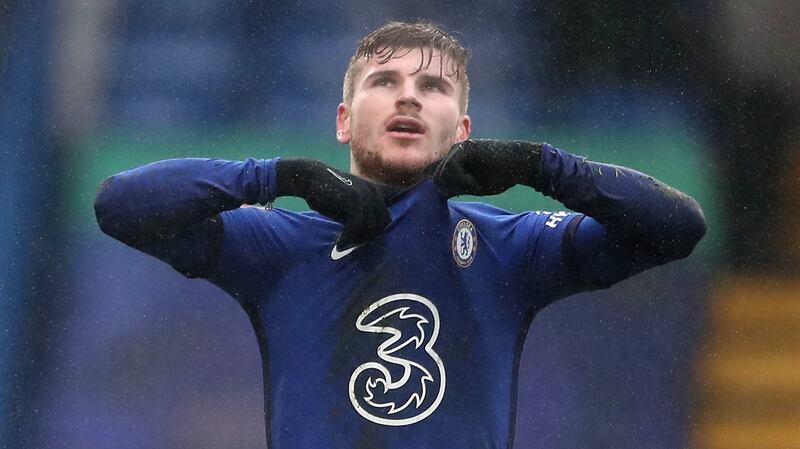 Timo Werner reacts after missing a penalty against Luton Town. Photograph: Nick Potts/PA