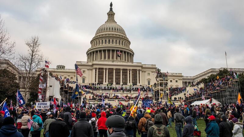 Demonstrators outside the Capitol in Washington after protesters breached security and entered the building. Photograph:Jason Andrew/The New York Times