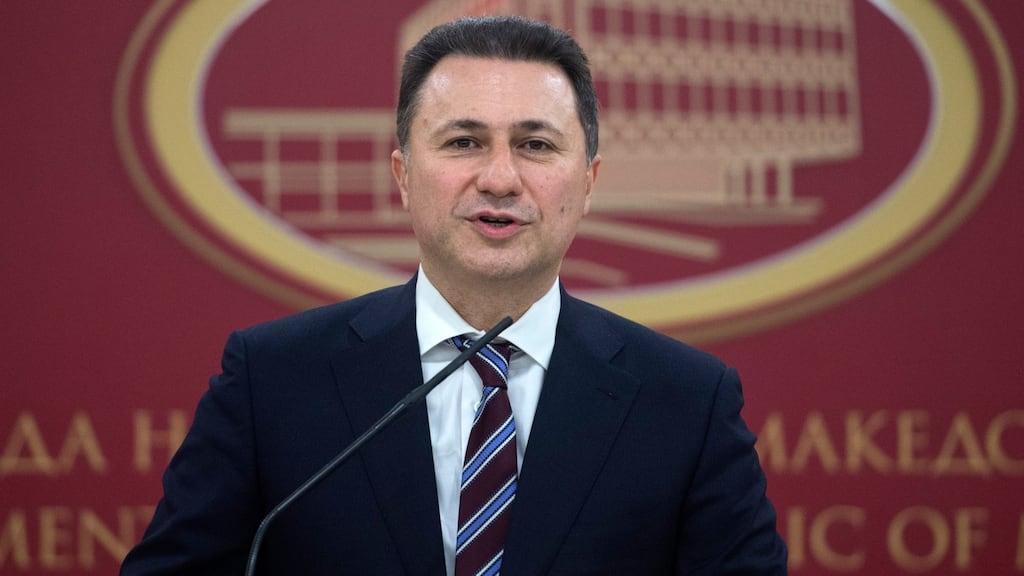 Nikola Gruevski, a conservative who has ruled for almost a decade, announcing his resignation. Photograph: Georgi Licovski/EPA