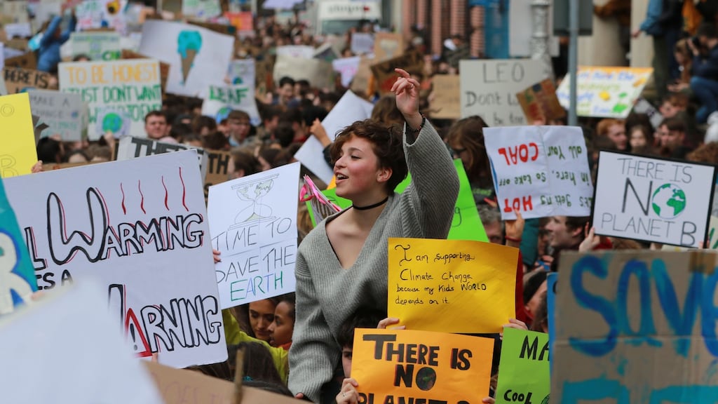 Students taking part in the “march for climate change” in Dublin earlier this year. Photo: Nick Bradshaw for The Irish Times