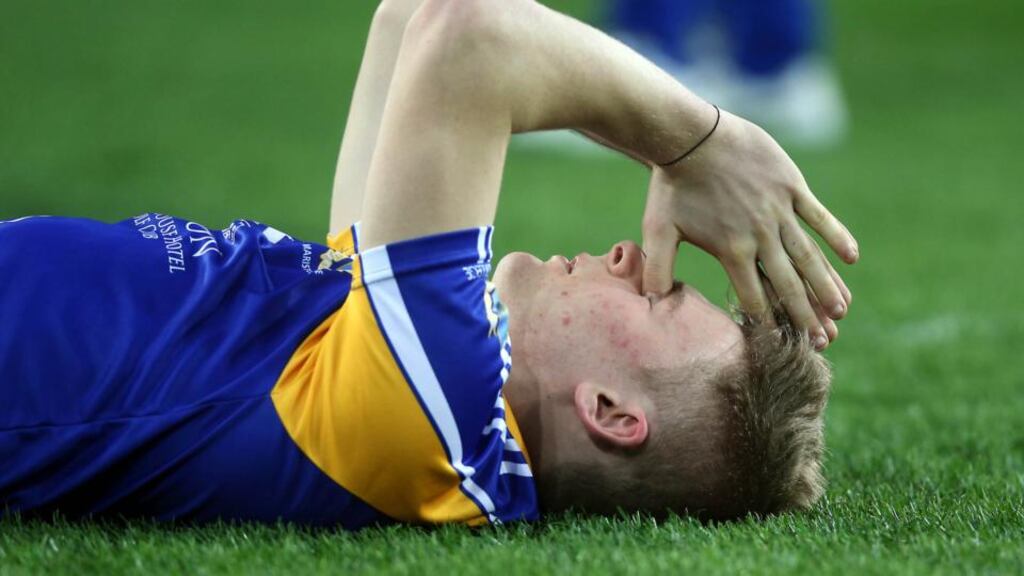 Marist College player dejected at the end of last year’s Leinster final - no further joy this time around. Photograph: Donall Farmer/Inpho