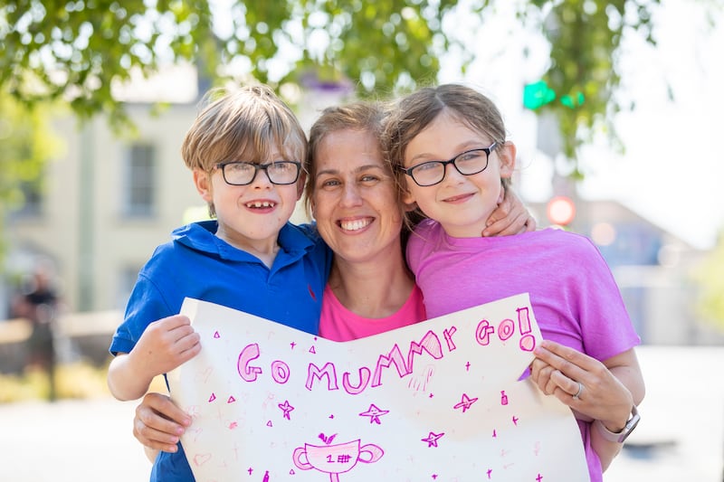 Ashling Kane with her children Alex Kane (5) and Zoe Kane (7) from Dublin.