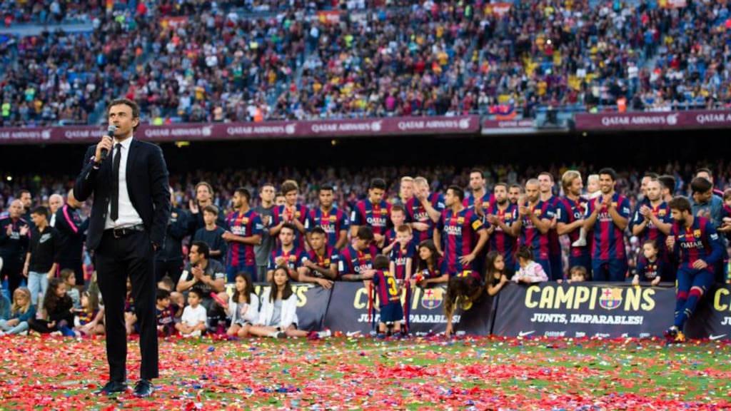 Luis Enrique’s Barcelona are on the brink of the treble. Photograph: Getty