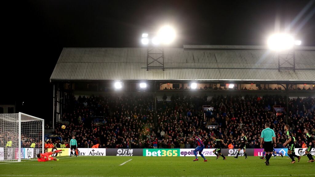 Crystal Palace’s Christian Benteke sees his penalty saved by Bournemouth goalkeeper Asmir Begovic in the final stages of the Premier League game against Bournemouth at Selhurst Park. Photograph: Scott Heavey/PA Wire