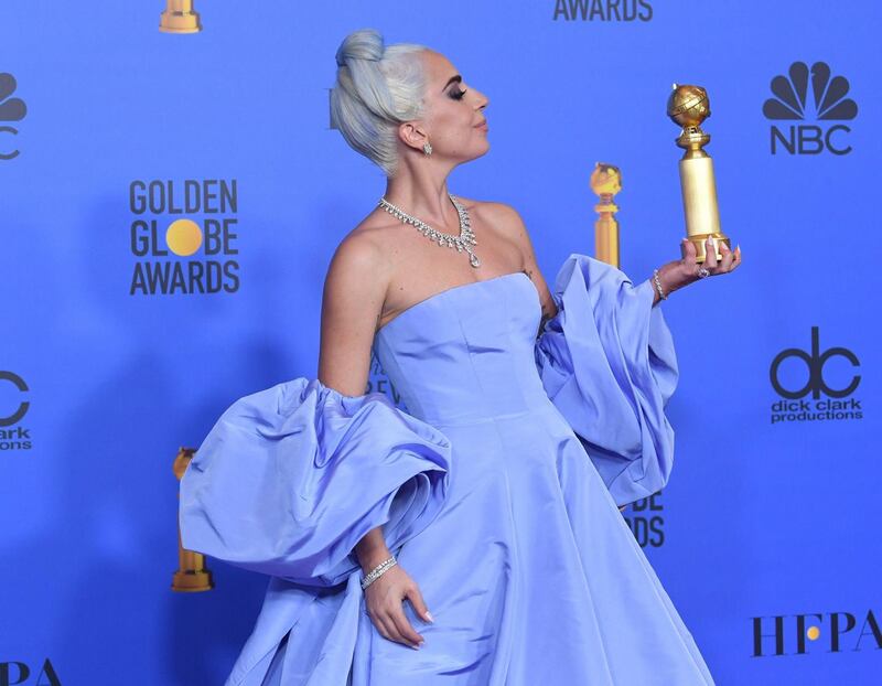 Lady Gaga stole the show with her blue hair and blue gown. Photograph: Kevin Winter/Getty Images