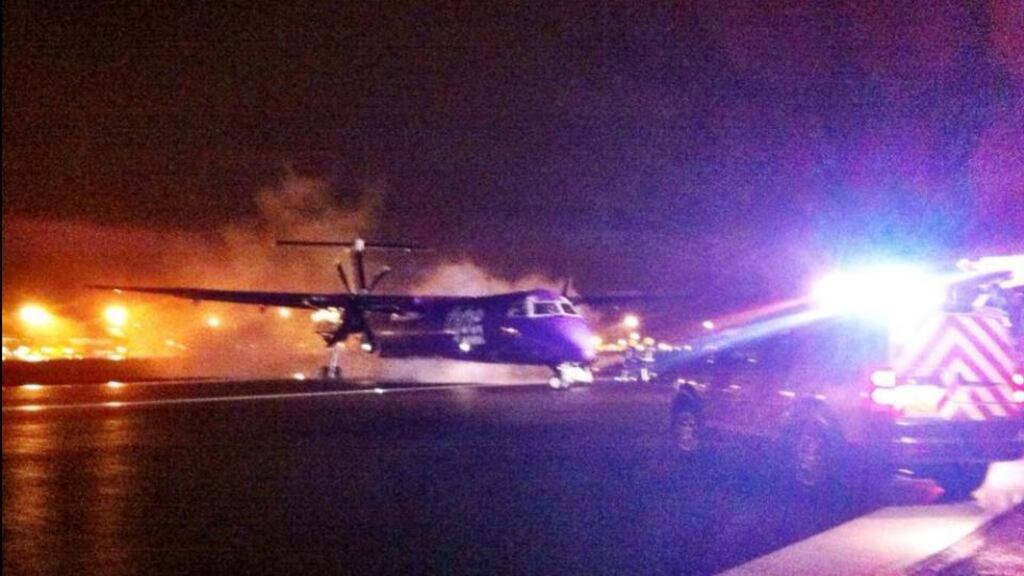 A Flybe flight from Glasgow to Belfast was forced to make an emergency landing at Belfast International Airport on Tuesday evening after an engine caught fire. Photograph: Paul Alexander