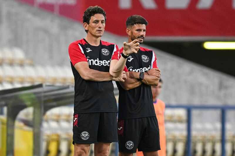 Brentford head coach Keith Andrews (left) faces a baptism of fire in his first season as a Premier League manager. Photograph: Octavio Passos/Getty Images