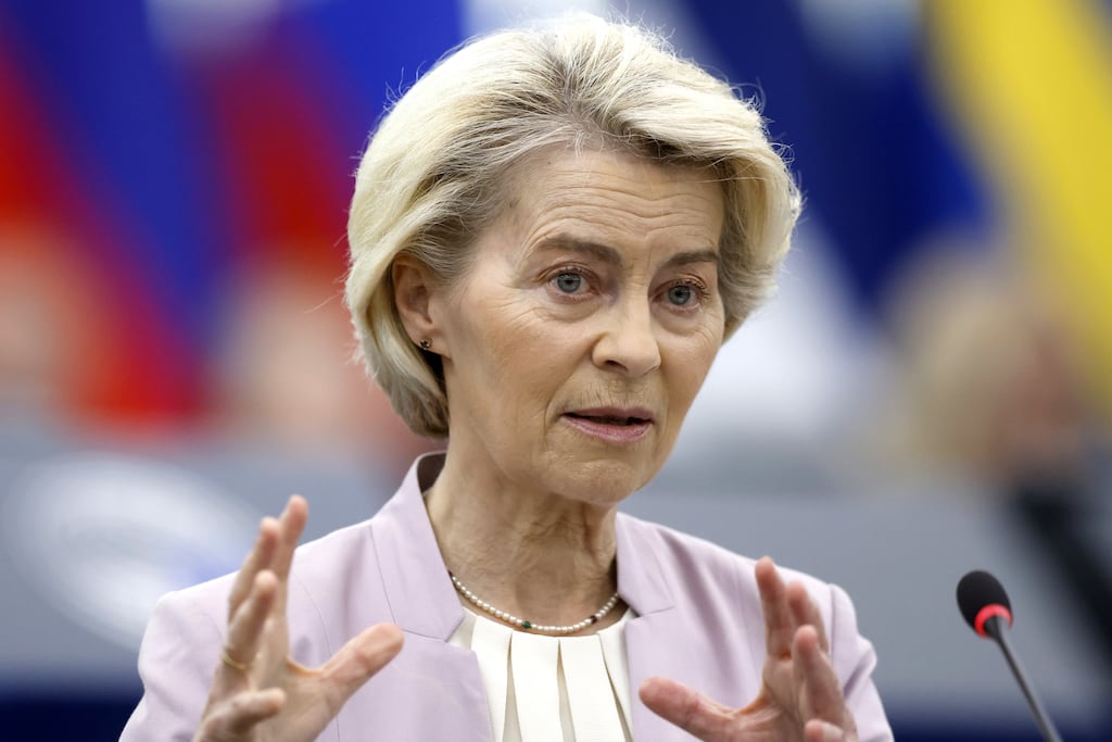 Politicians in the European Parliament are due to vote on Thursday on whether to censure European Commission president Ursula von der Leyen. Photograph: EPA