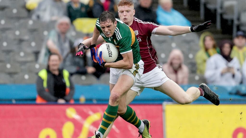 Kerry’s David Moran and Seán Andy Ó Ceallaigh of Galway at Croke Park last Sunday. Photograph: Laszlo Geczo/Inpho