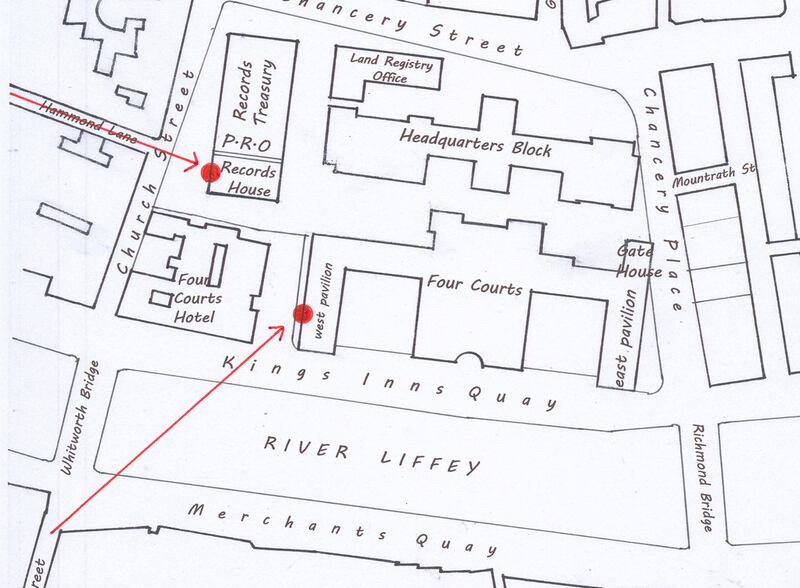 The two breaches in the walls of the Four Courts complex made to facilitate an infantry invasion
