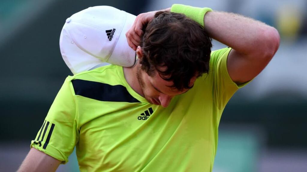 Andy Murray during his men’s singles match against Philipp Kohlschreiber of Germany on day seven of the French Open at Roland Garros. Photograph: Matthias Hangst/Getty Images