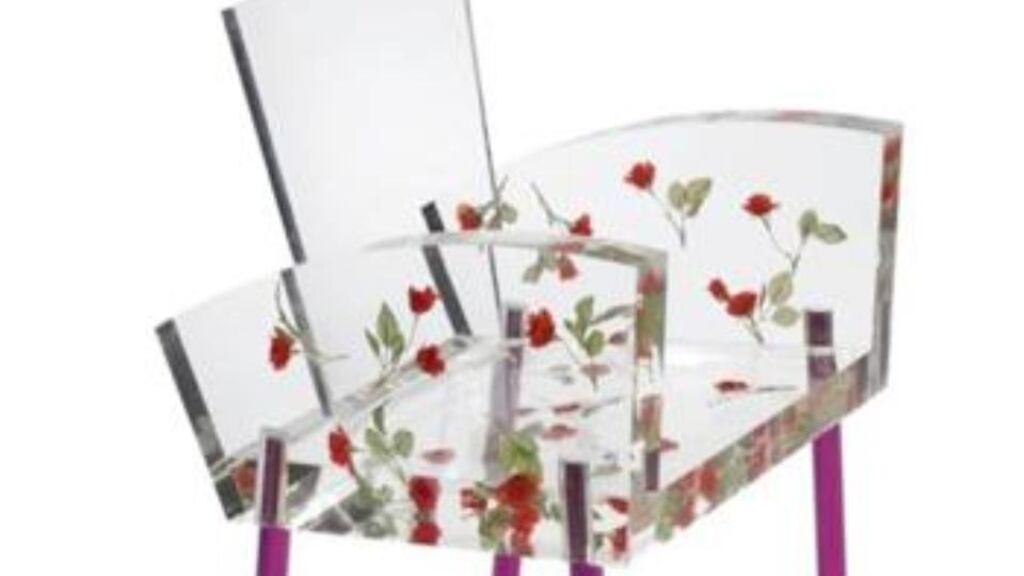 Miss Blanche: there is something undeniably poetic about a chair whose only decoration is a cascading bunch of trapped red roses