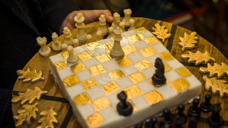 The table’s centrepiece, an almond and jelly chessboard