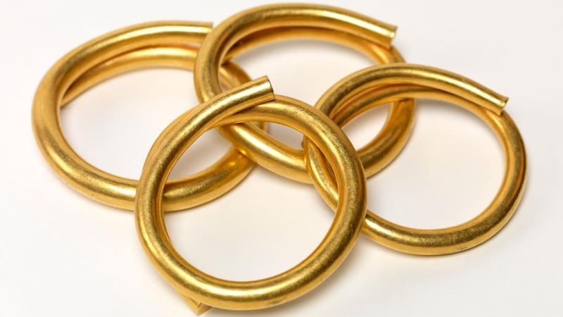 Bronze Age gold pieces on display in the National Museum of Ireland