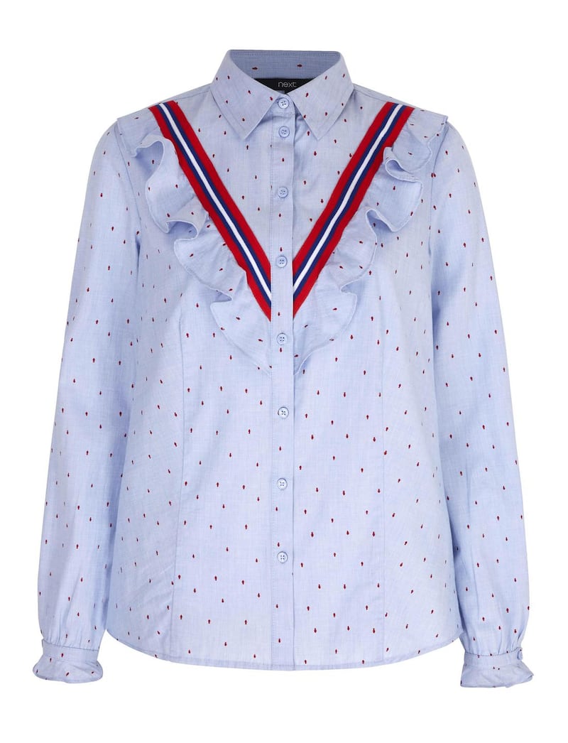 Great for boyish frames: ruffle polka dot shirt, €32, Next