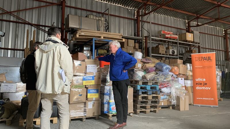 With Depaul volunteers in the DePaul supply depot in Bratislava, Slovakia.