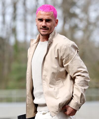 La vie en rose: Antoine Griezmann sported pink hair as he arrived for training with France earlier this week. Photograph: Franck Fife/AFP via Getty Images