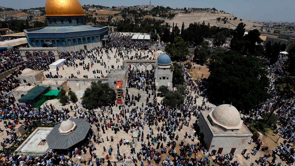 Palestinian Muslim worshippers attend the second Friday prayers of the Muslim holy month of Ramadan at Jerusalem’s al-Aqsa mosque compound on June 9th, 2017. Photograph: Ahmad Gharabli/aFP/Getty Images
