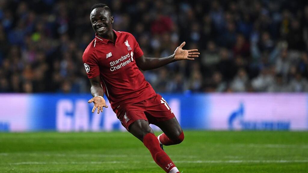 Liverpool striker Sadio Mane celebrates his goal during the Champions League quarter-final second leg match against Porto at the Estádio do Dragão. Photograph: Paul Ellis/AFP/Getty Images