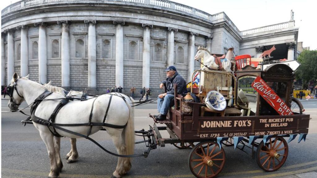 Dubs’ fan Hugh O’Connor, probably the most effective moving advertising billboard in the city. Photograph: Brenda Fitzsimons