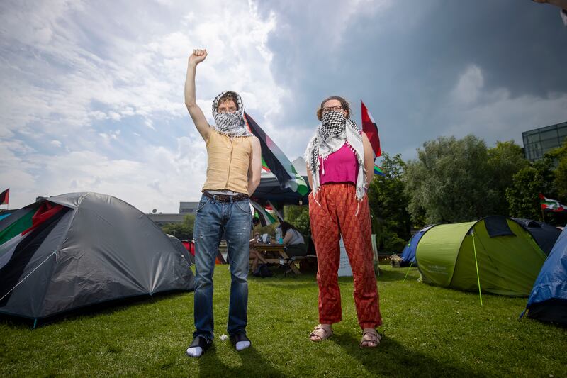 Students Josi Collins and Éabha Hughes at the encampment. Photograph: Tom Honan/The Irish Times