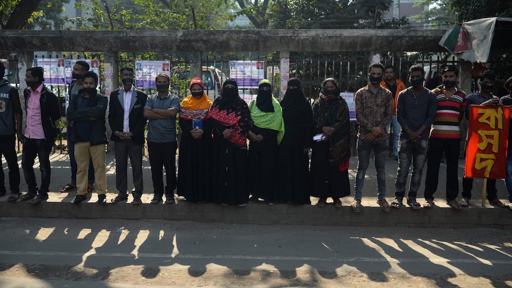 Bangladeshi left-wing activists protest against the Awami League’s election victory. Photograph: Munir Uz Zaman/AFP/Getty Images