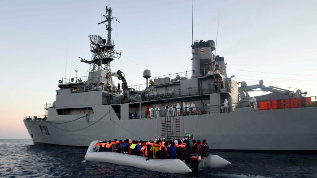A rescue operation being conducted by the crew of the LÉ Eithne in the Mediterranean Sea in June 2015. Photograph: Irish Defence Forces