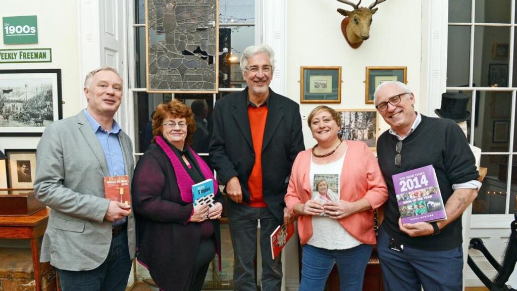 ‘Irish Times’ writers John Wilson, Mary O’Brien, Martyn Turner, Miriam Lord and Peter Murtagh at the launch of their new titles from Irish Times Books in The Little Museum of Dublin. Photograph: Eric Luke/The Irish Times