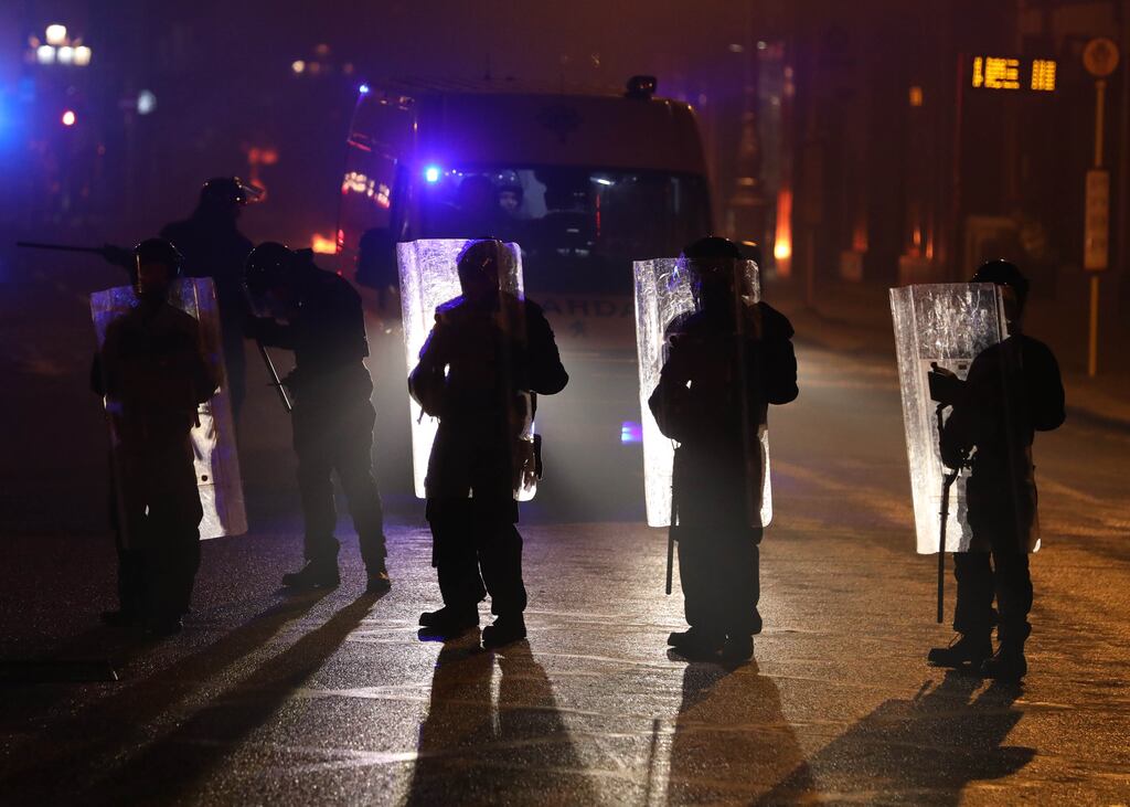 The Garda Public Order Unit on O'Connell Street during the riots last Thursday (Photograph: Sam Boal / © RollingNews.ie)