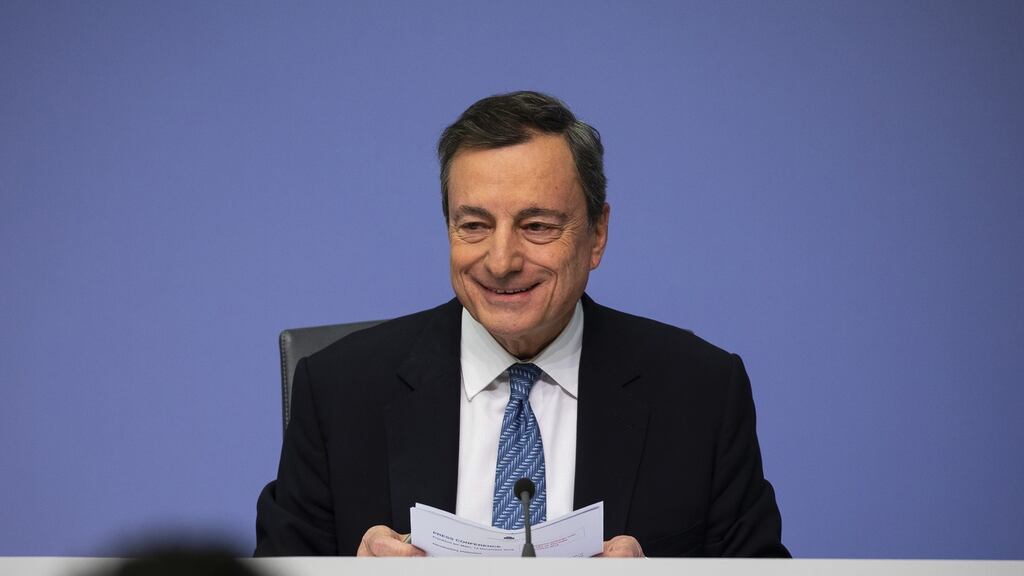 Smiling through the gloom: Mario Draghi warned that risks to the euro zone economy are worsening. Photograph: Bloomberg