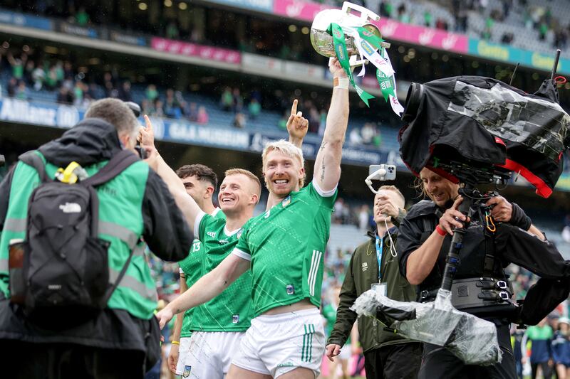 Limerick's Cian Lynch celebrates with the Liam MacCarthy Cup after the 2023 All-Ireland SHC final against Kilkenny. Photograph: Laszlo Geczo/Inpho