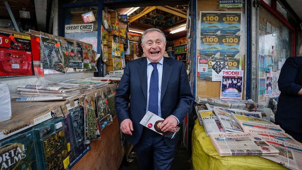 Labour Party leader Brendan Howlin TD canvassing in Dun Laoghaire with the party's  candidate Juliette O'Connell.Photograph by Crispin Rodwell for the Irish Times