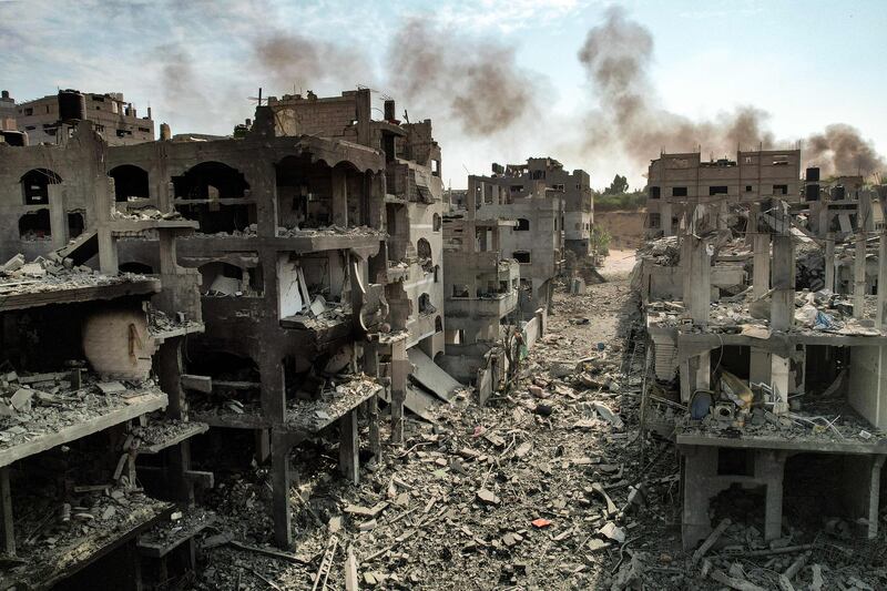 Buildings destroyed in Gaza by Israeli airstrikes. Photograph: Getty Images