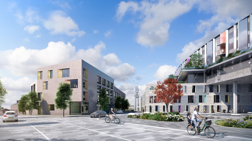 Artist’s impression issued by Children’s Hospital Group of proposed family accommodation block at the site of the new state-of-the-art children’s hospital at St James’s Hospital in Dublin. Image: Children’s Hospital Group/PA Wire