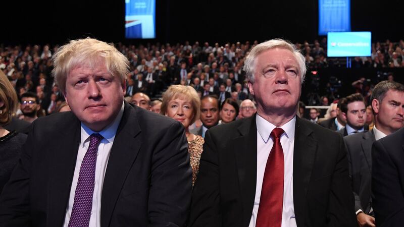 Britain’s former foreign secretary Boris Johnson and the former secretary of state for exiting the EU David Davis.