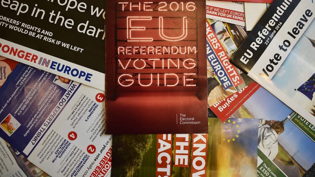 Leaflets delivered recently to British households, relating to the forthcoming European Union referendum. Photograph: Ben Stansall/AFP/Getty Images