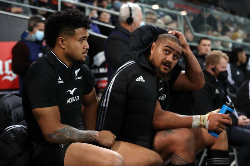 Leicester Fainga’anuku of the All Blacks (L) and Ofa Tu'ungafasi of the All Blacks (R) both off with yellow cards. Photograph: Phil Walter/Getty