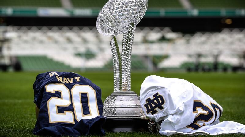 Navy will face Notre Dame for the Keough-Naughton trophy at the Aviva Stadium in 2020. Photograph: Billy Stickland/Inpho