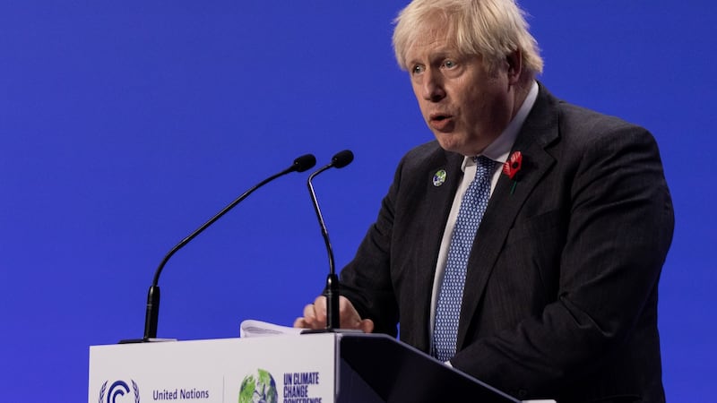 Boris Johnson during a news conference at the Cop26 climate talks in Glasgow. Photographer: Jonne Roriz/Bloomberg