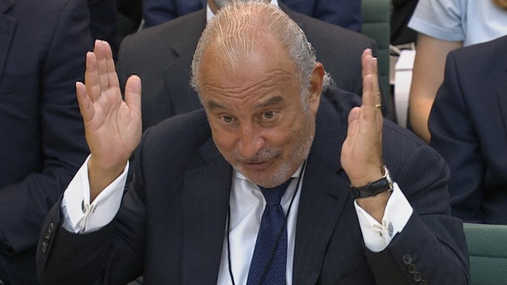 Retailer Philip Green speaks before parliament’s business select committee on the collapse of British Home Stores, which he used to own. Photograph: Reuters