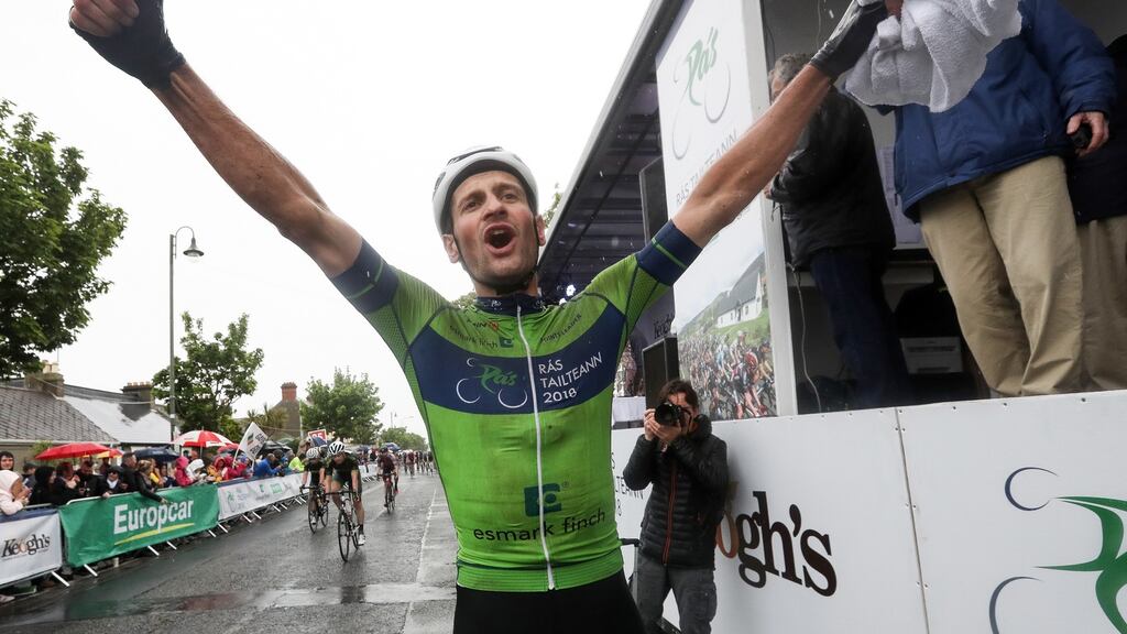 Luuc Bugter celebrates after winning the stage eight of the Rás Tailteann last year. Photograph: Bryan Keane/Inpho