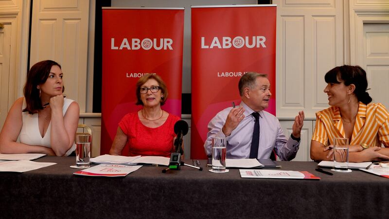 Labour party leader Brendan Howlin with Jan O Sullivan, Cllr Deirdre Kingston left and Rebecca Moynihan: “You are not on top unless you are active on the ground,” says Ms  Kingston. Photograph: Cyril Byrne