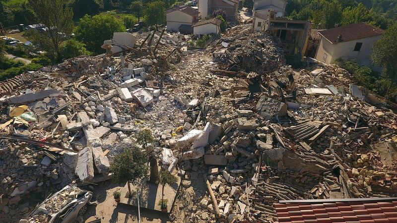 A drone photo shows the damages following an earthquake in Saletta, central Italy. Photograph: Stefano De Nicolo/Reuters