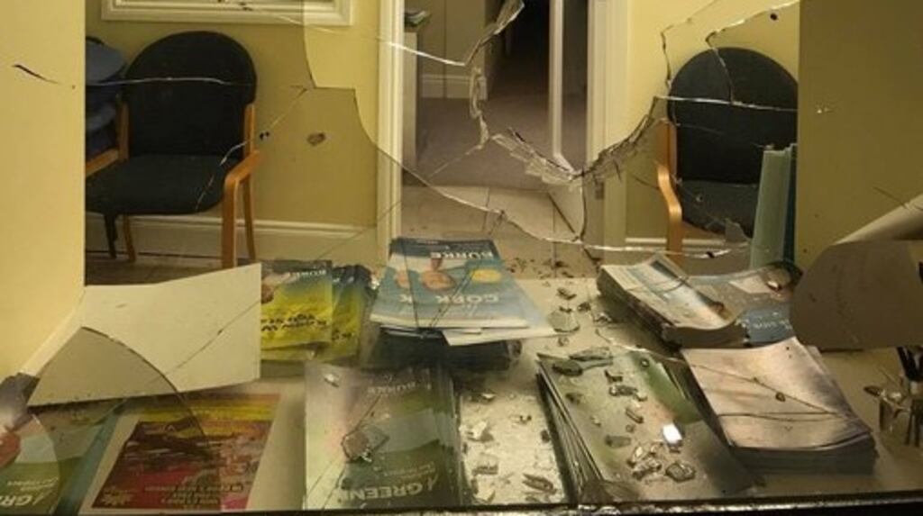 The damage to Senator Colm Burke’s office. Photograph: Twitter
