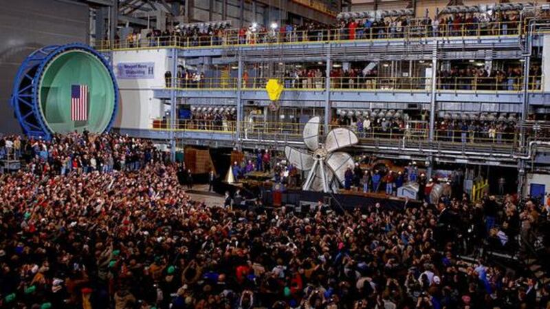 President Obama speaks during a visit to Newport News Shipbuilding. photograph: alex wong/getty images
