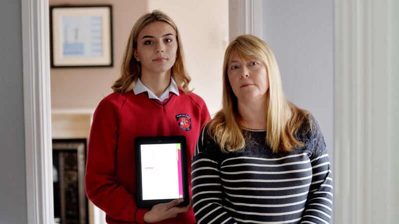 Angela Kaya with her daughter, Leyla, who attends Ratoath College in Co Meath, which has an iPad-only policy for children in junior cycle. Photograph: Alan Betson / The Irish Times
