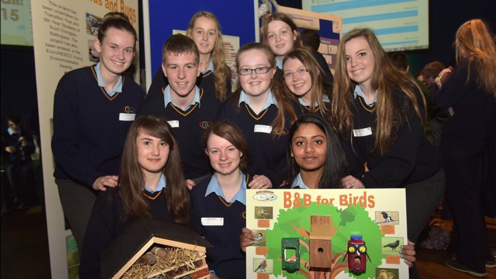 Bug-and-bird B&B: Scoil Chonglais’s winning team. Photograph: Tommy Clancy