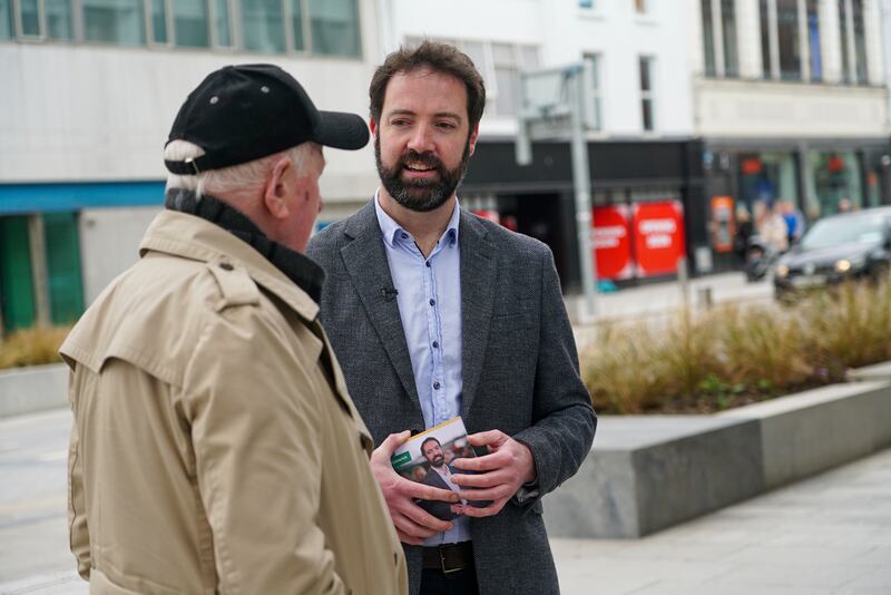 Green Party TD Brian Leddin canvassing. Photograph: Enda O'Dowd