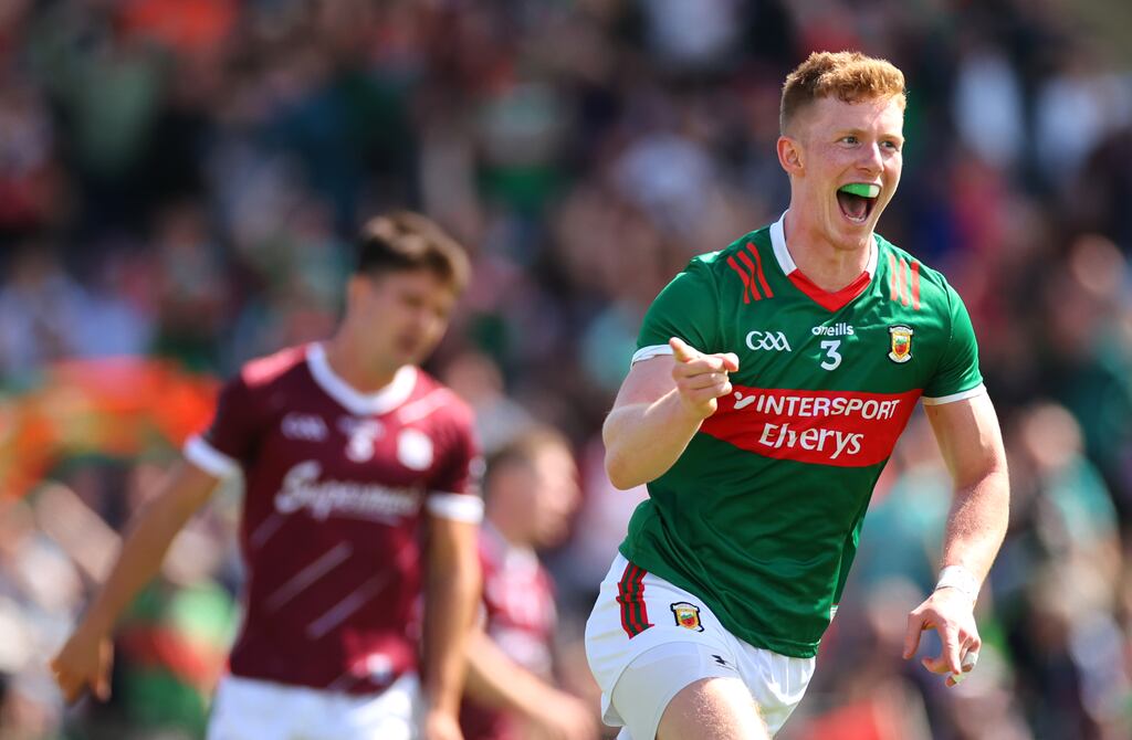Mayo’s David McBrien celebrates netting what proved to be the pivotal score in Mayo's victory over Galway. Photograph: James Crombie/Inpho