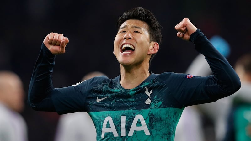 Tottenham’s South Korean forward Heung-min Son celebrates in Amsterdam. Photo: Getty Images